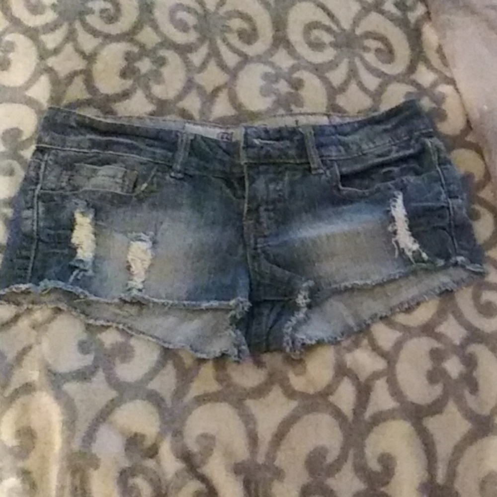 Black Crystal Distressed Denim Shorts Size 5